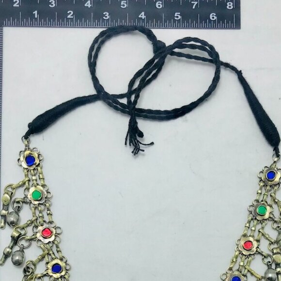 Vintage Bells Tribal Afghan Bib Necklace Silver Kuchi Bib Necklace With Bells - Picture 10 of 12